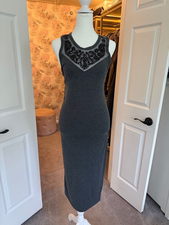 Express Dresses & Skirts - Express Charcoal Gray Maxi Dress with Black Beaded Yoke